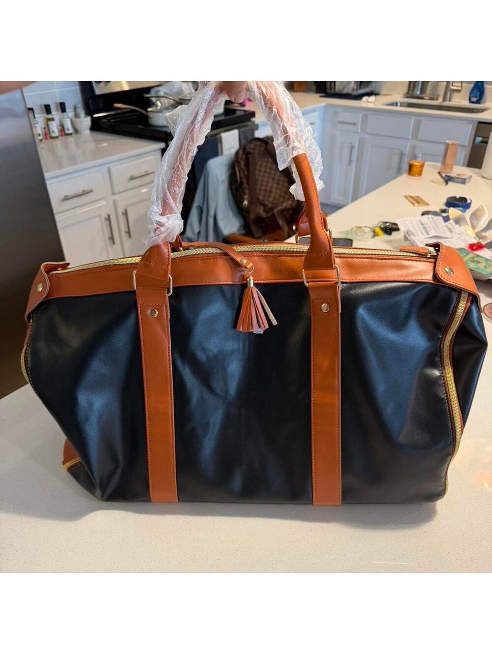 LeSportsac Large Black and Brown Duffle Travel Bag with Garb